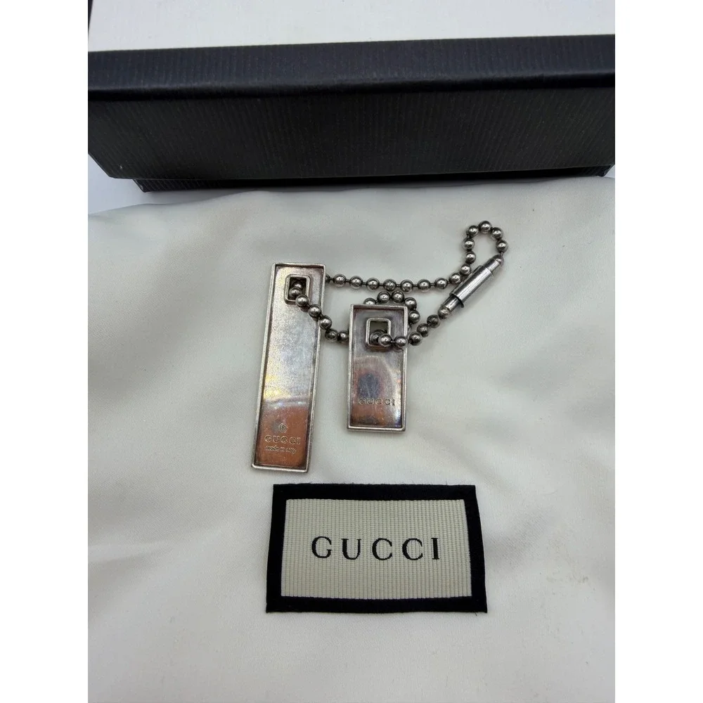 Gucci Sterling Silver Double Dog Tag Keychain Made in Italy Box Dustbag - Picture 3 of 6
